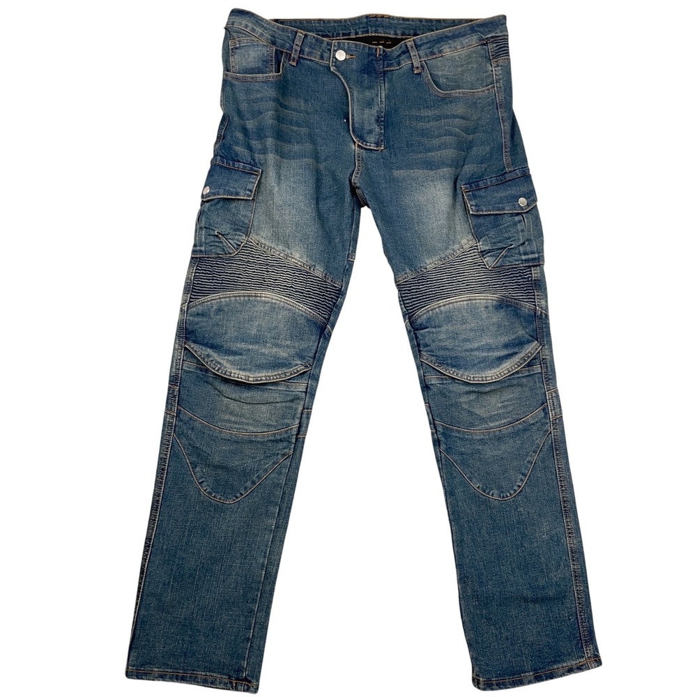 Winx Wheels Jeans Mens 38W 32L Blue Moto Biker Cargo Utility Ribbed‎ Knees Denim